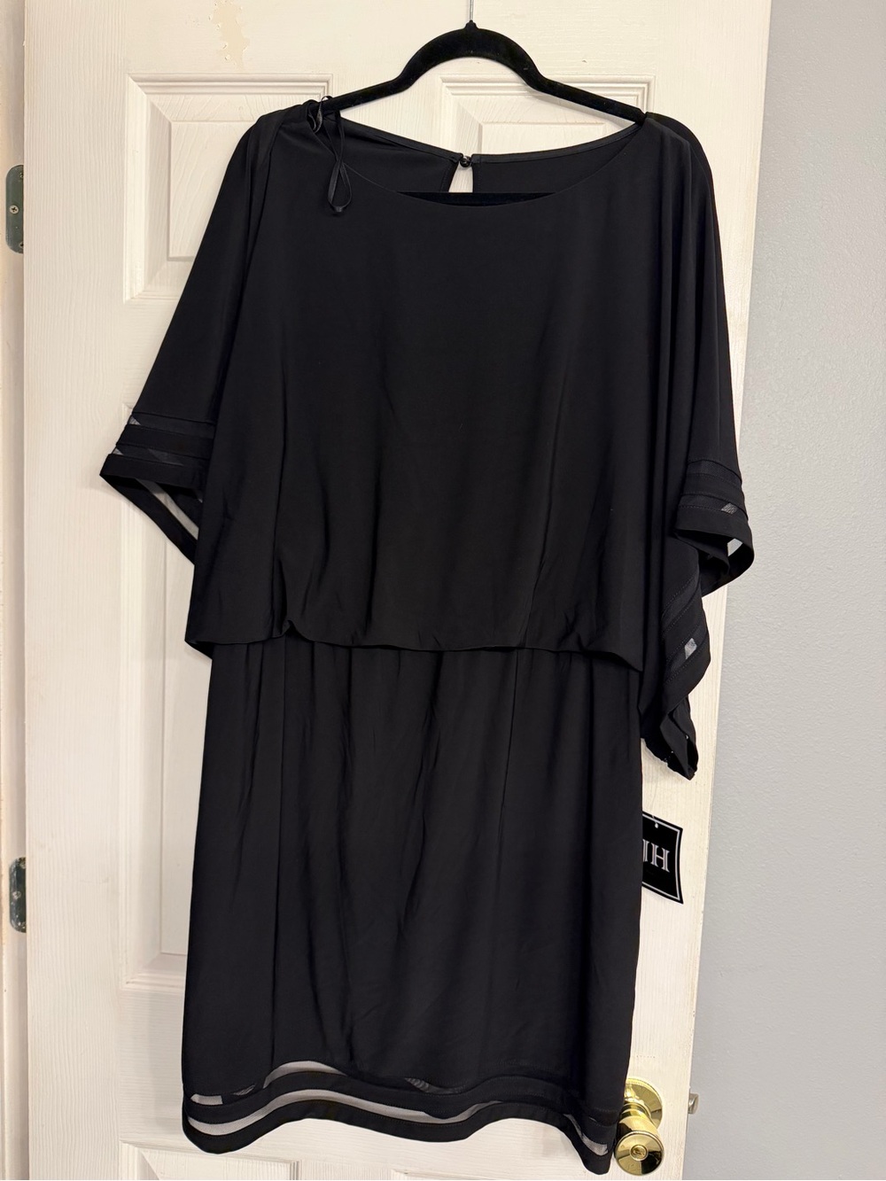 Jessica Howard Black Midi Overlay Dress with Sheer Trim